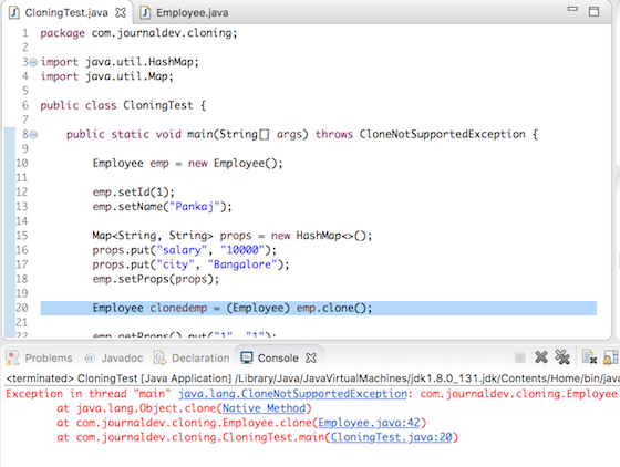 Java CloneNotSupportedException