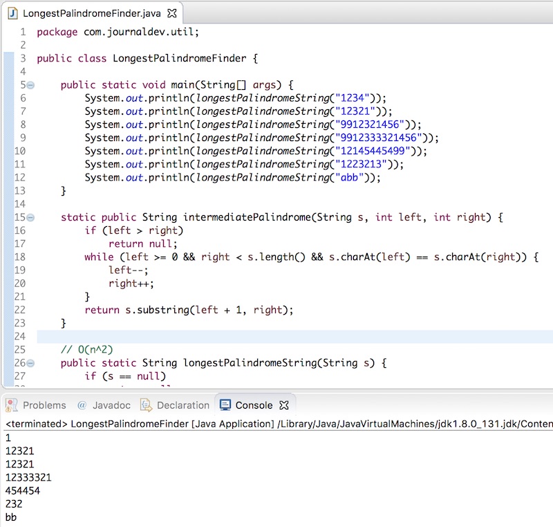 longest palindrome substring in a string in java