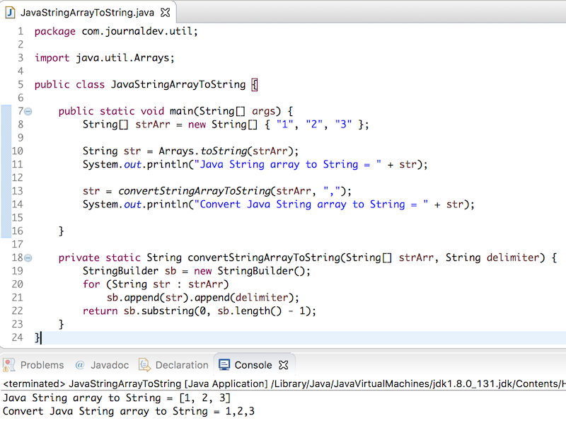 convert string array to string in java