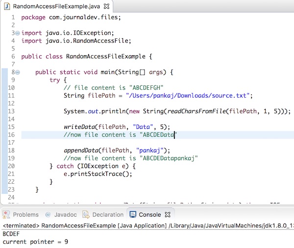 Java RandomAccessFile, RandomAccessFile in java, Java RandomAccessFile read write append example