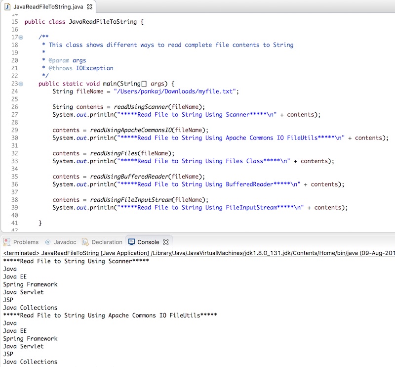 reading json file as string in java