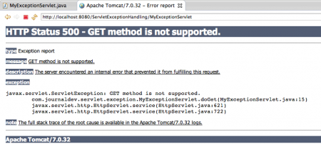 Servlet Exception, javax.servlet.ServletException