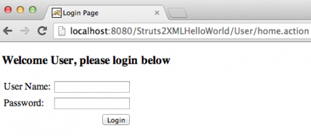 Struts tutorial Hello World XML login