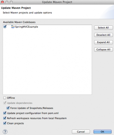 Spring MVC, Maven Force update projects
