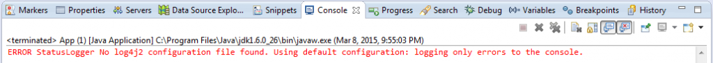 Error StatusLogger No log4j2 configuration file found. Using default configuration: logging only errors to the console.