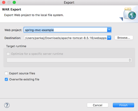 eclipse project export to tomcat webapps directory