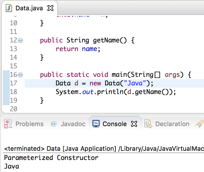 java class constructor with parameters