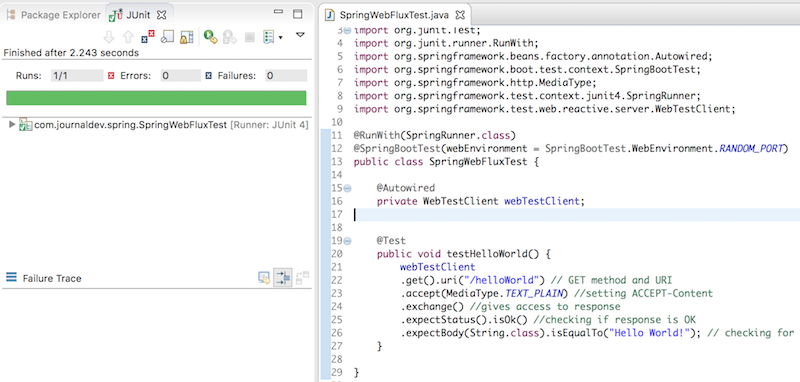 Spring Reactive WebTestClient example JUnit test case