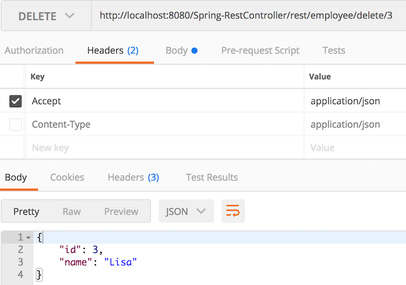 Spring RestController DELETE JSON Response