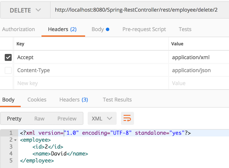 Spring RestController DELETE XML Response