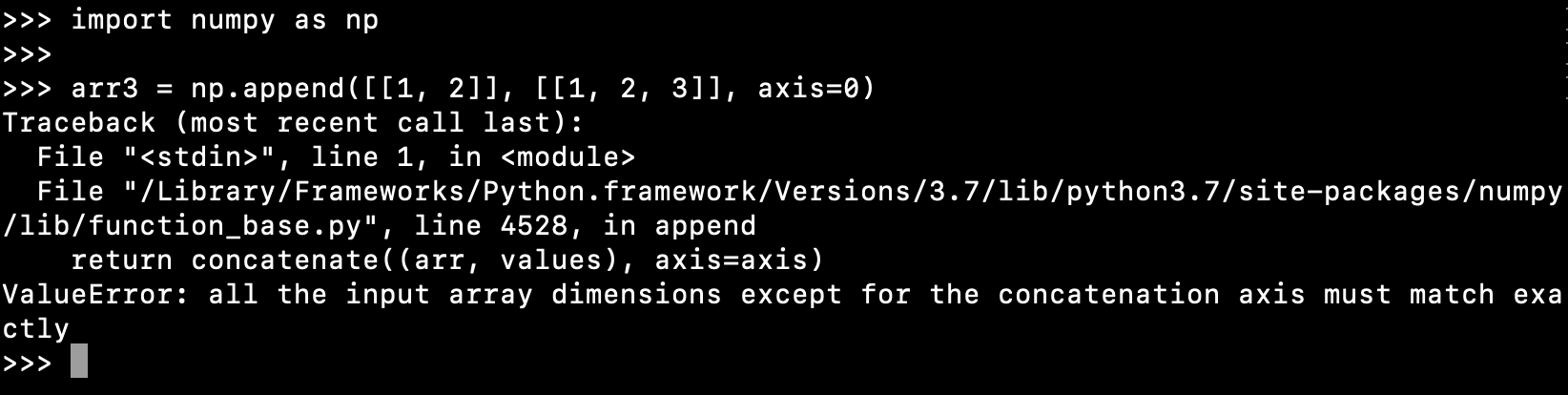 Numpy Append Valueerror